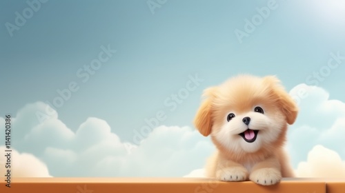 Cute cawaii Cartoon 3d dog Banner with Space for Copy 3d render illustration.  photo