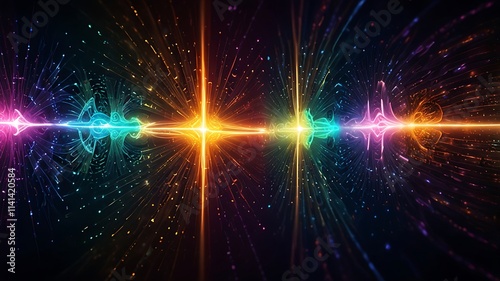 Abstract arcane nexus gradient with celestial glowing streams of energy converging into a dynamic central hub