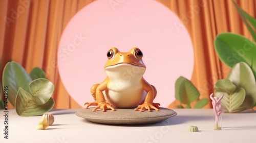 Cute cawaii Cartoon 3d Toad Banner with Space for Copy 3d render illustration.  photo