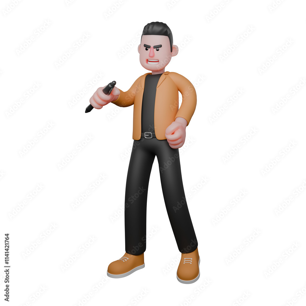 Cartoon Style Film Director Professional 3D Design. A male director stands holding a pen in his right hand, and his left hand is clenched. Creative Illustration Cartoon Style Film Director Professional 3D Design. A male director stands holding a pen in his right hand, and his left hand is clenched. Creative Illustration
