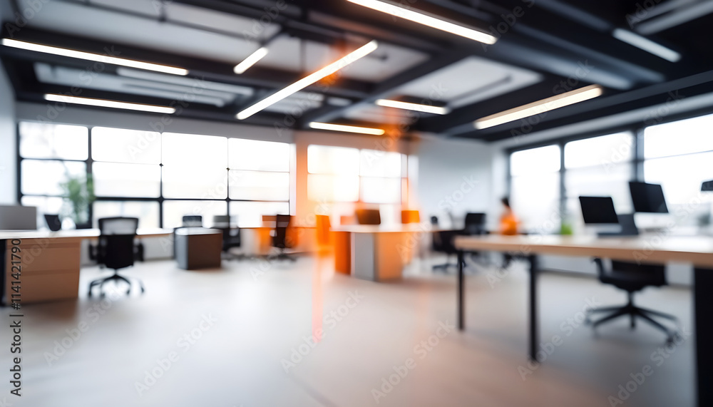 Blurred minimalist office with contemporary workspace for professional settings Blurred minimalist office with contemporary workspace for professional settings