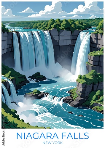 Niagara Falls Eco Friendly Travel Poster Illustration Canvas Wall Art Decor