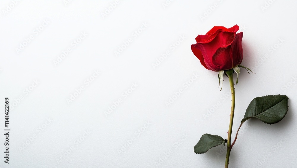 Fototapeta premium Single Red Rose on White Background