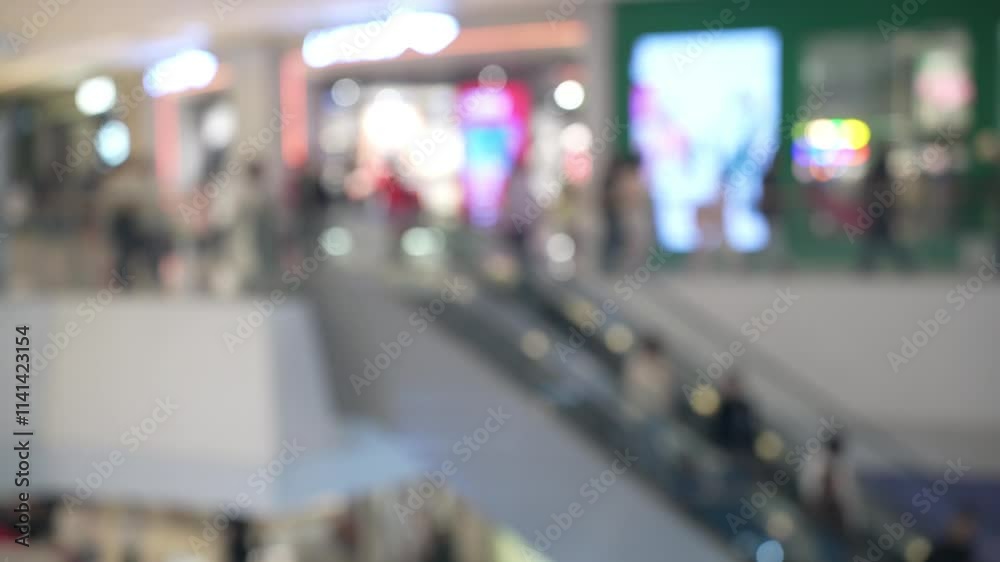 Abstract blurred view of an escalator in a shopping mall, creating a soft, dreamlike atmosphere of urban movement and daily life. Abstract blurred view of an escalator in a shopping mall, creating a soft, dreamlike atmosphere of urban movement and daily life.