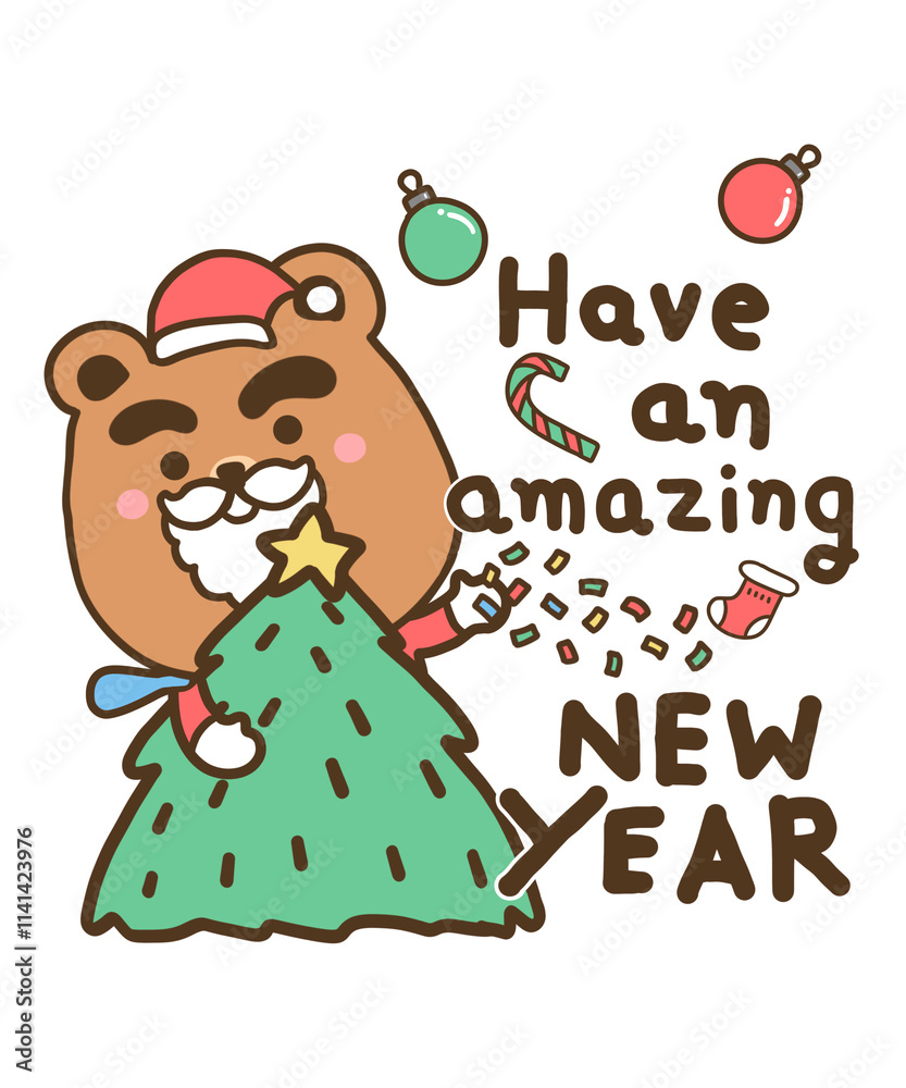 Santa teddy bear is New year with gift Santa teddy bear is New year with gift