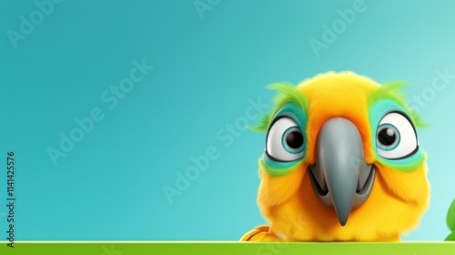 Cute cawaii Cartoon 3d Parrot Banner with Space for Copy.  photo