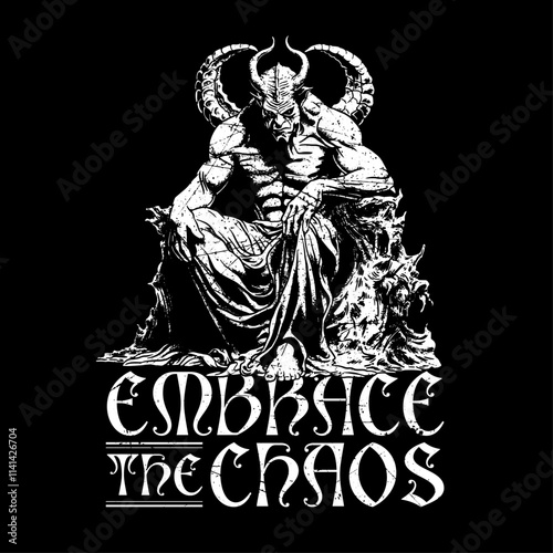 HAND DRAWN DEMON HELL CHAOS METAL MUSIC SATANIC HARDCORE DEVIL GOTHIC APOCALYPSE VINTAGE TSHIRT TEE PRINT FOR APPAREL MERCHANDISE