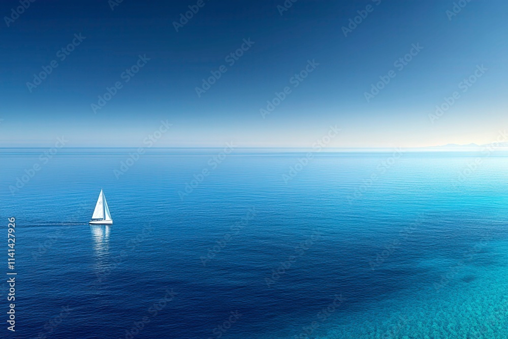 Obraz premium Tranquil Seascape with Sailboat in Blue Waters