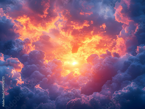 Fiery Sunset Cloudscape: Nature's Vivid Canvas