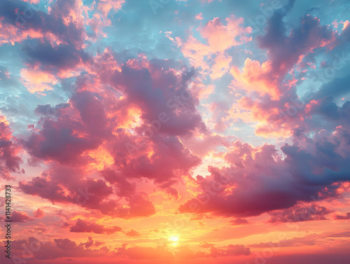 Vibrant Sunset Cloudscape: Hues of Pink & Orange