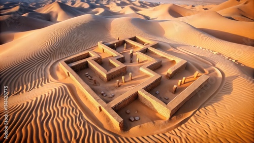 Aerial View of Stone Structure in Desert Landscape photo