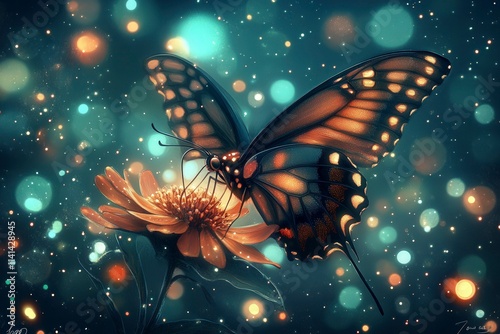 Vibrant Butterfly on Flower with Bokeh Background