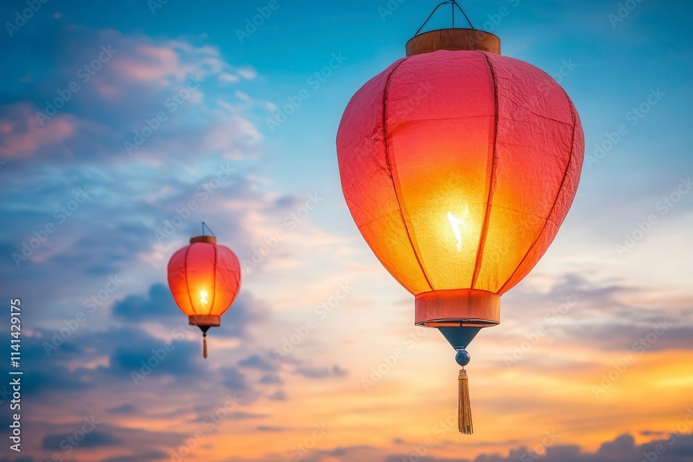 Fototapeta premium Vibrant Lanterns Against a Twilight Sky