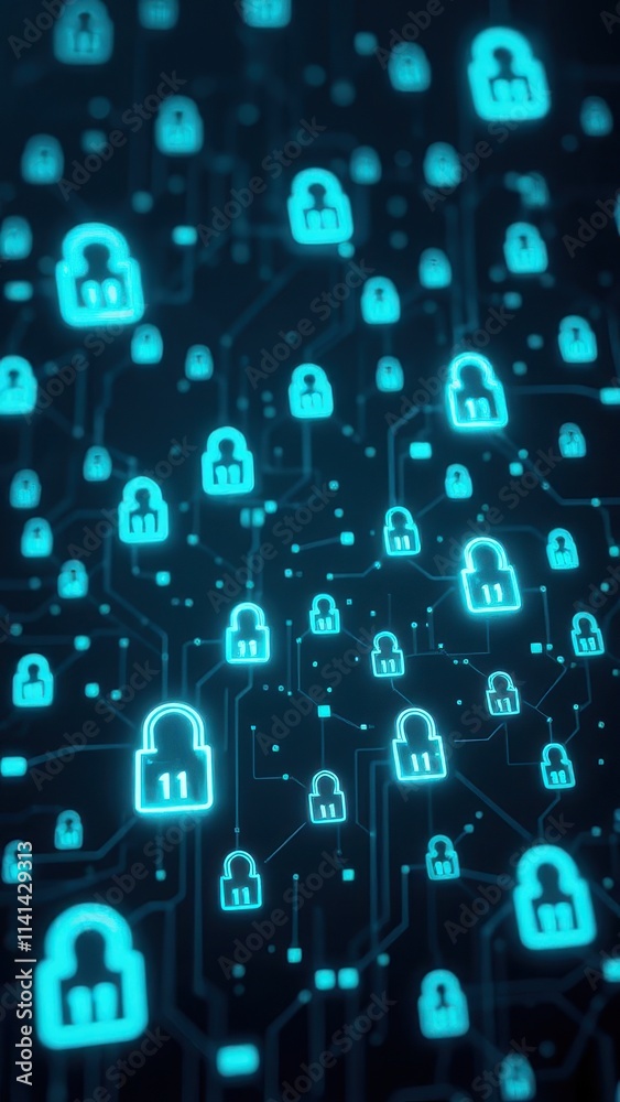 Cyber security concept with digital lock icons on dark background, technology, security, concept, protection Cyber security concept with digital lock icons on dark background, technology, security, concept, protection