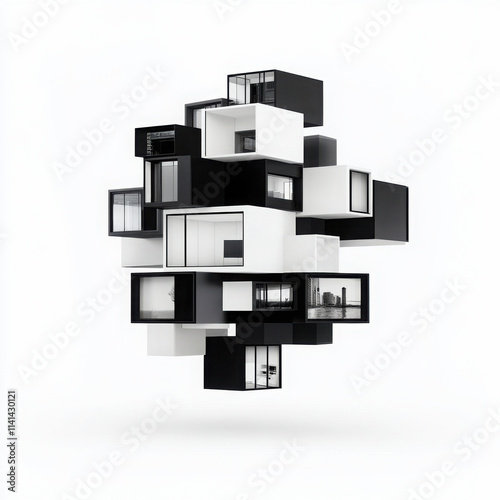 Abstract modern architecture design in black and white.