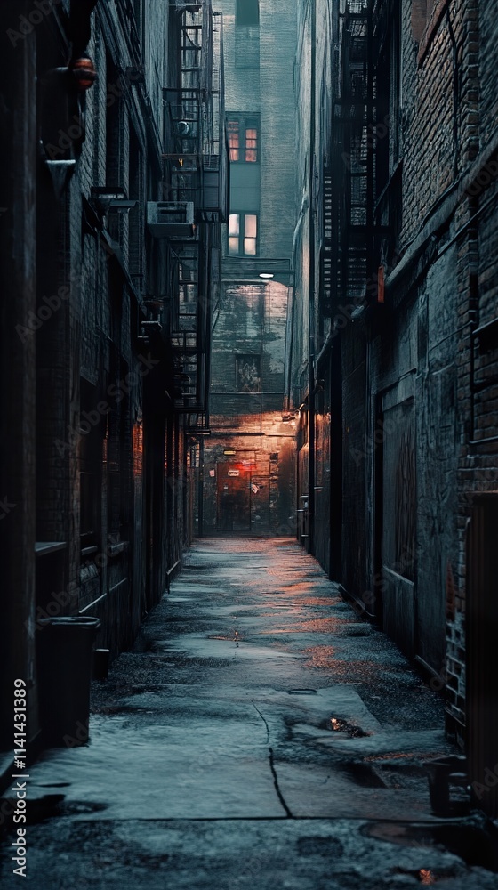 Fototapeta premium Moody Urban Alleyway: A Dark and Atmospheric Backstreet Scene