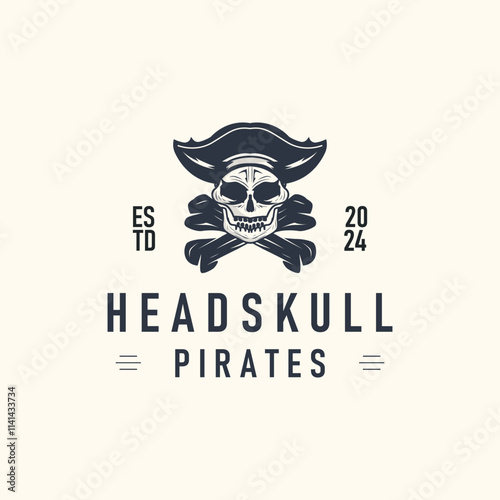 skull head logo simple design vintage retro pirate emblem illustration template