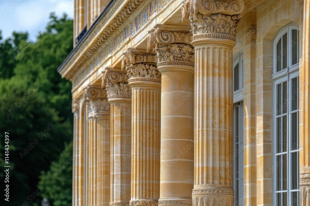 Ornate columns on a classical building facade. Ideal for architecture, history, or luxury themes. Ornate columns on a classical building facade. Ideal for architecture, history, or luxury themes.