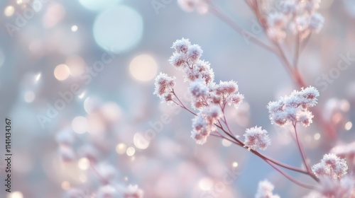 Delicate winter flowers with soft bokeh lights photo