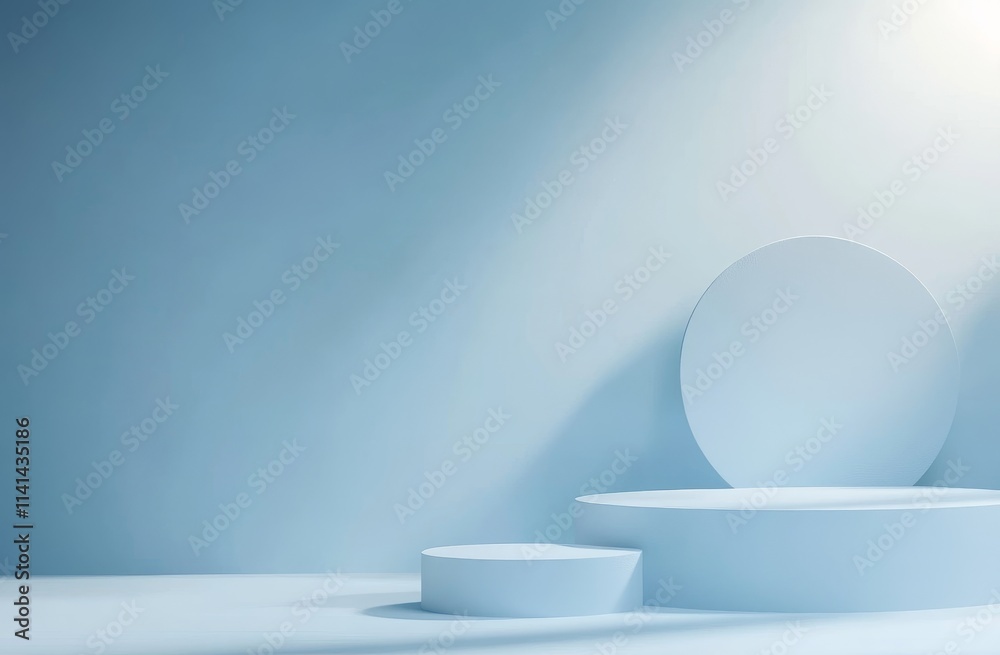 Minimalist blue podium display. Minimalist blue podium display.