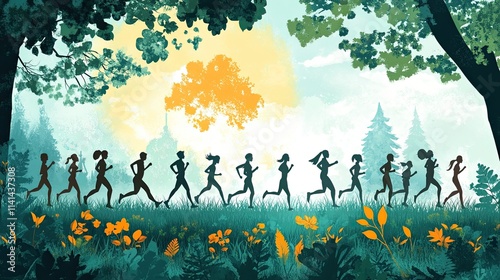 Exercise: A nature-inspired background featuring people engaging in outdoor exercise like running or yoga, perfect for promoting healthy, active lifestyles. 