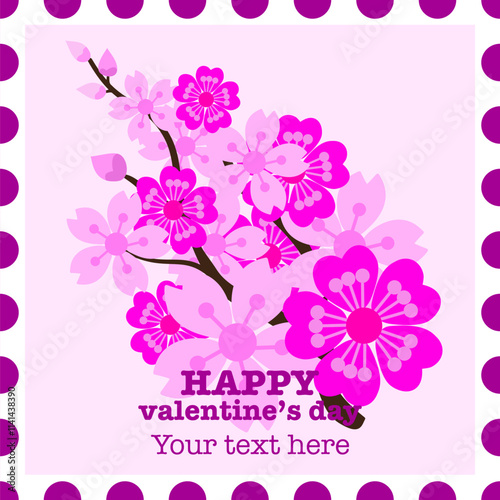 Valentine’s card of pink sakura with customized blessing text