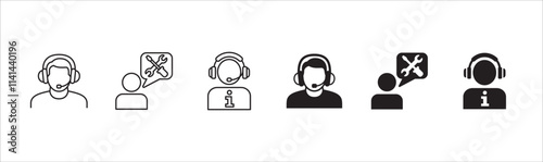 Customer service and support operator icon set. Help center and information hot line staff or agent icons. technical support mail contact signs. Vector stock illustration.