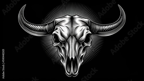 Monochrome Buffalo Skull Silhouette for Wild West Theme Logo, Label, Sign, Emblem, and Poster Design photo