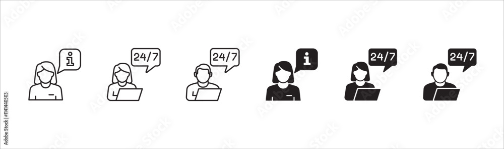 Customer service and support operator icon set. Help center and information hot line staff or agent icons. technical support mail contact signs. Vector stock illustration. Customer service and support operator icon set. Help center and information hot line staff or agent icons. technical support mail contact signs. Vector stock illustration.