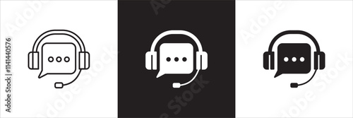 Customer service and support headset icon set. Help center and information hot line telephone icons. technical support mail contact signs. Vector stock illustration.