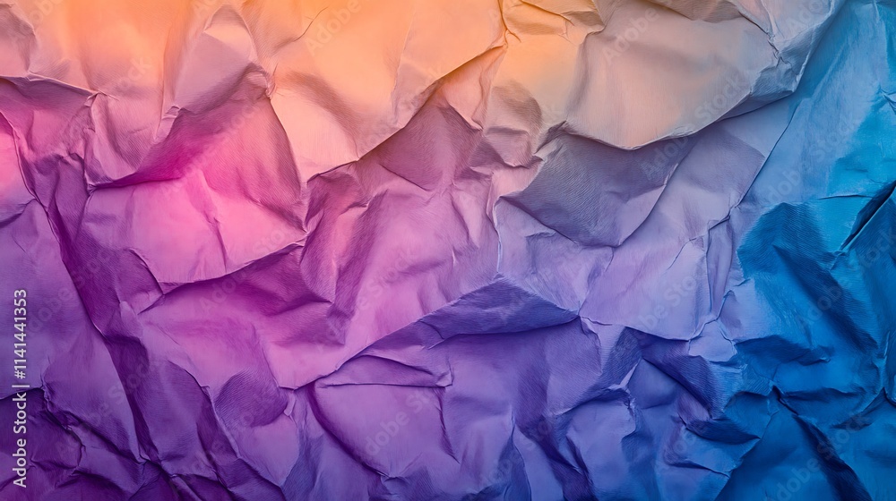 Ombre Crumpled Paper Texture: Vibrant Purple, Pink & Blue Gradient. AI Generated Ombre Crumpled Paper Texture: Vibrant Purple, Pink & Blue Gradient. AI Generated