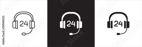 Customer service and support headset icon set. Help center and information hot line telephone icons. technical support mail contact signs. Vector stock illustration.