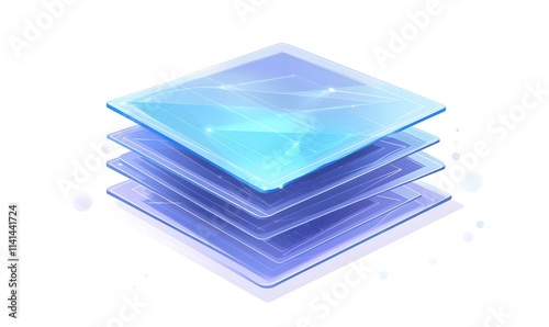 Stacked transparent squares with connected lines on a white background.