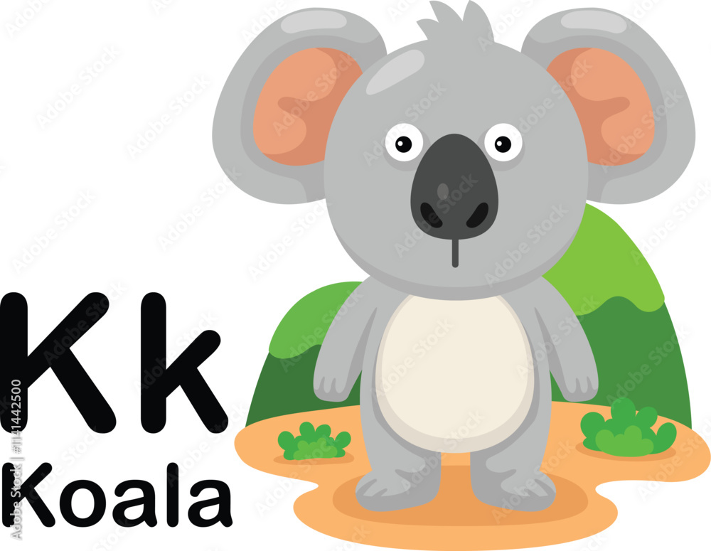 Fototapeta premium Alphabet Letter K-Koala with cartoon vocabulary illustration, vector