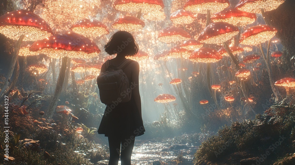 Obraz premium Enchanted Forest: A Girl's Journey into a Magical World