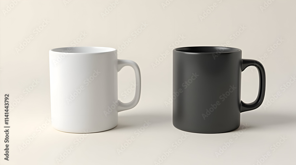 Captivating Contrast of Black and White Coffee Mugs on a Minimalist Background Captivating Contrast of Black and White Coffee Mugs on a Minimalist Background