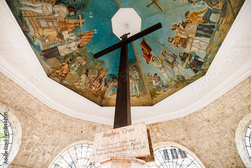 Magellan's Cross and Vibrant Ceiling Mural in Cebu, Philippines