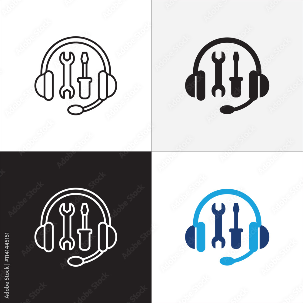 Customer service and support headset icon set. Help center and information hot line telephone icons. technical support mail contact signs. Vector stock illustration. Customer service and support headset icon set. Help center and information hot line telephone icons. technical support mail contact signs. Vector stock illustration.