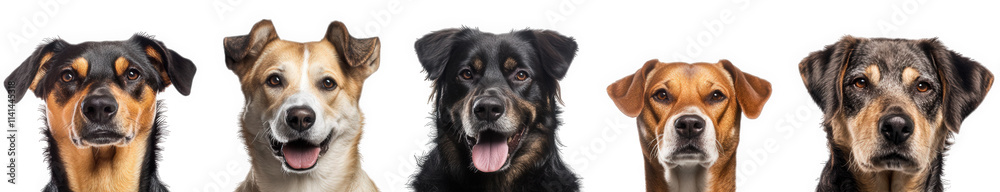 five different dogs looking at the camera. each with a unique expression. isolated on a transparent background five different dogs looking at the camera. each with a unique expression. isolated on a transparent background