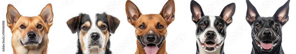 five happy dogs looking at the camera with their tongues out. isolated on a transparent background five happy dogs looking at the camera with their tongues out. isolated on a transparent background