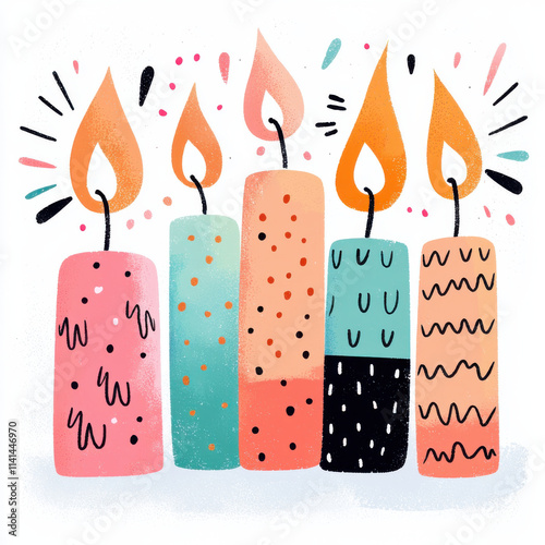 Colorful birthday candles with glowing flames and bold textures