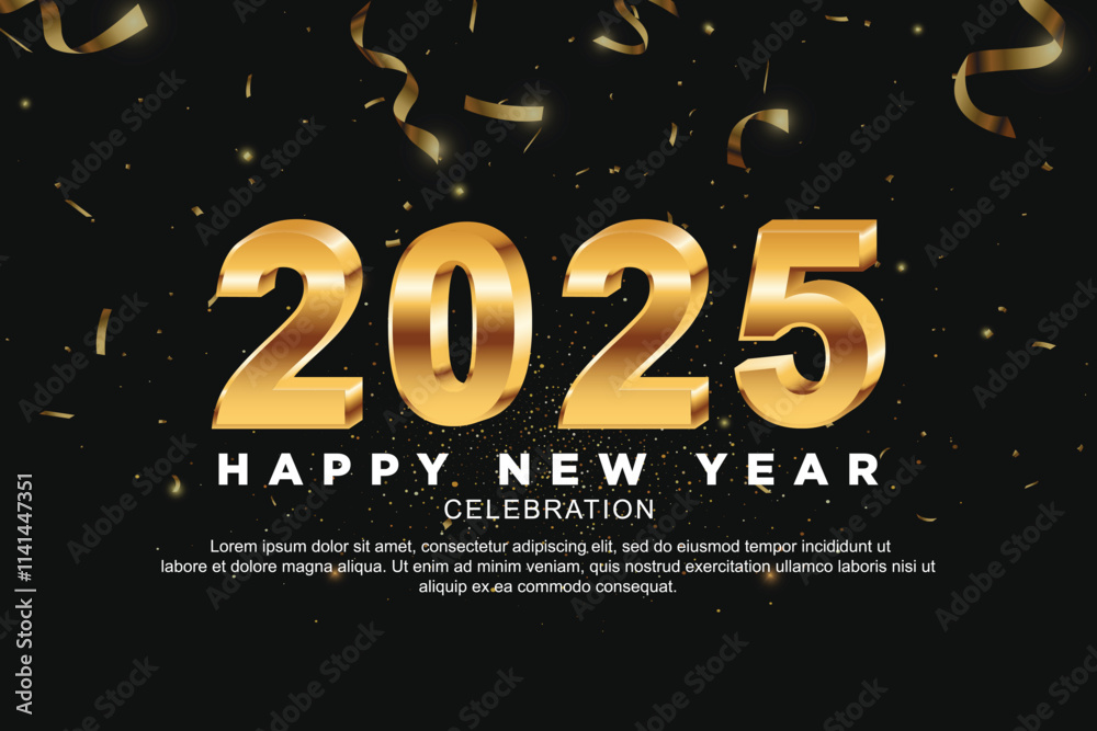 Happy New Year 2025. New Year Dark Banner with Golden numbers date 2025 on Dark Background Happy New Year 2025. New Year Dark Banner with Golden numbers date 2025 on Dark Background