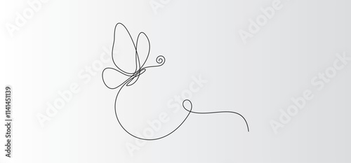 Butterfly Continuous Line Drawing. Black and white vector minimalist illustration of butterfly concept