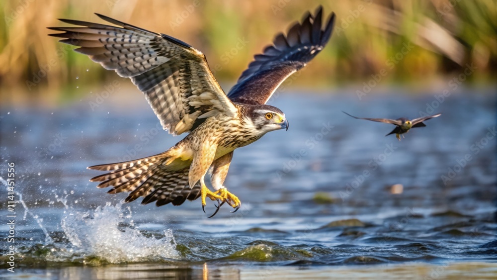 Fototapeta premium A Hawk Skimming the Water Surface During Flight