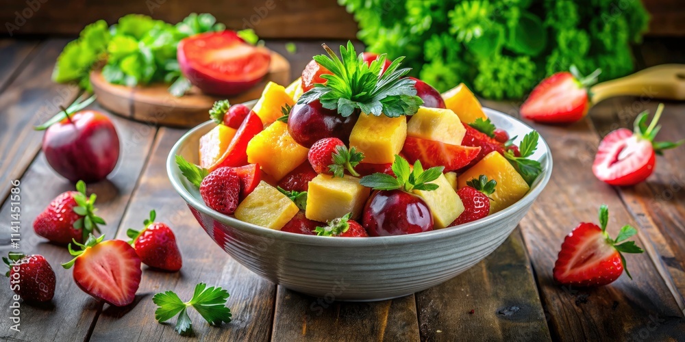 Vibrant Fruit Salad with Strawberries, Pineapple, and Beets in a Rustic Bowl Vibrant Fruit Salad with Strawberries, Pineapple, and Beets in a Rustic Bowl