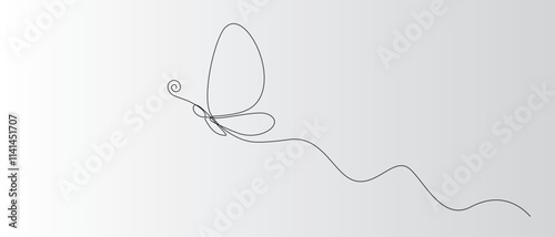 Butterfly Continuous Line Drawing. Black and white vector minimalist illustration of butterfly concept