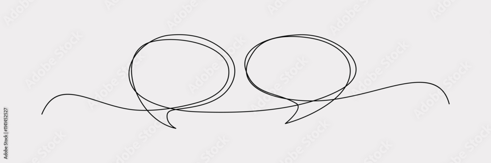 Continuous one line drawing of speech bubble, Black and white graphics vector minimalist linear illustration made of single line Continuous one line drawing of speech bubble, Black and white graphics vector minimalist linear illustration made of single line