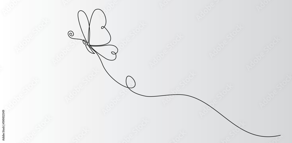Butterfly Continuous Line Drawing. Black and white vector minimalist illustration of butterfly concept Butterfly Continuous Line Drawing. Black and white vector minimalist illustration of butterfly concept