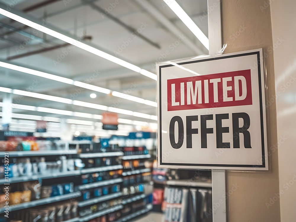 Limited Offer Sign in a Retail Store Aisle Limited Offer Sign in a Retail Store Aisle