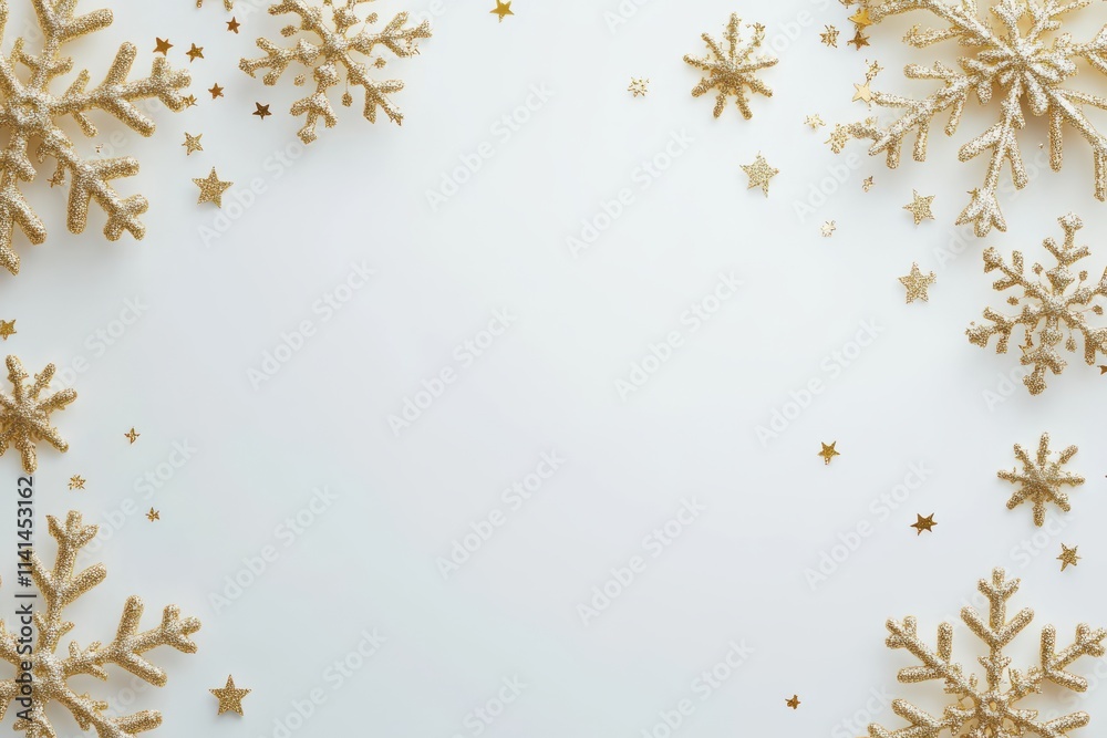 Golden snowflake and star pattern with white space Golden snowflake and star pattern with white space